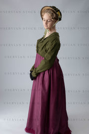 Regency woman in a red dress and green short spencer (Bianca 1467)